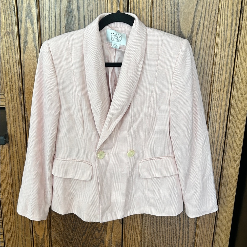 Vintage Valerie Stevens Plaid Light Pink Blazer Jacket Shoulder Pad Size 4‎
